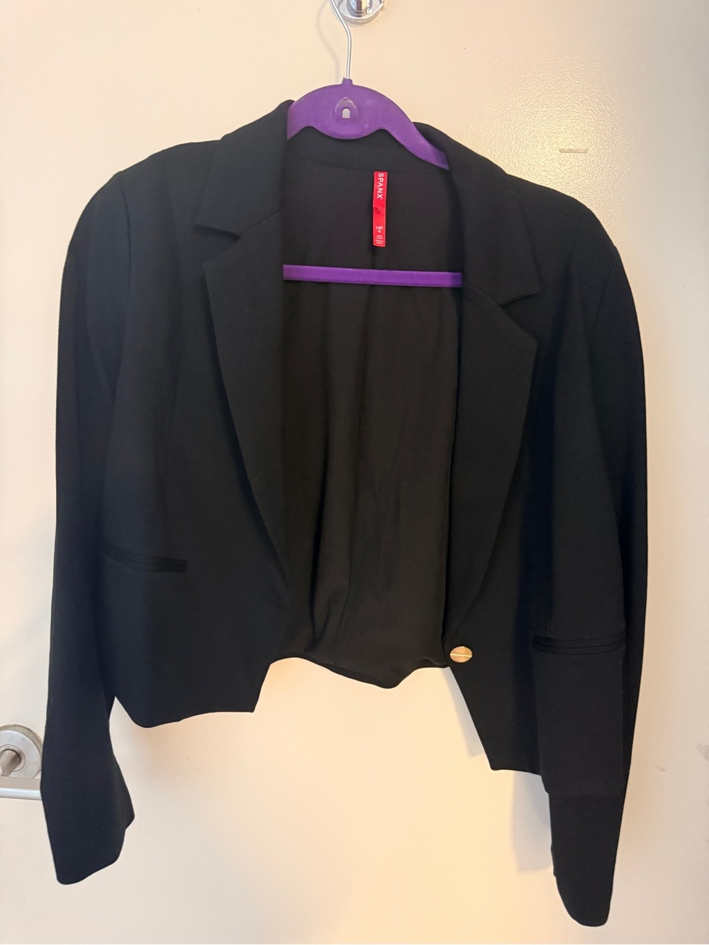 SPANX Black Cropped Blazer Gold Button